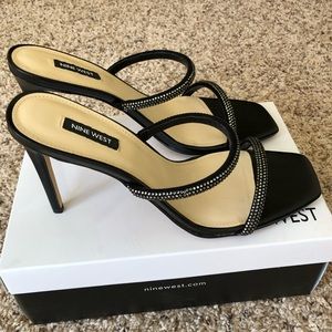 Nine West Square Open Toe Rhinestone Dress Sandals, size 11